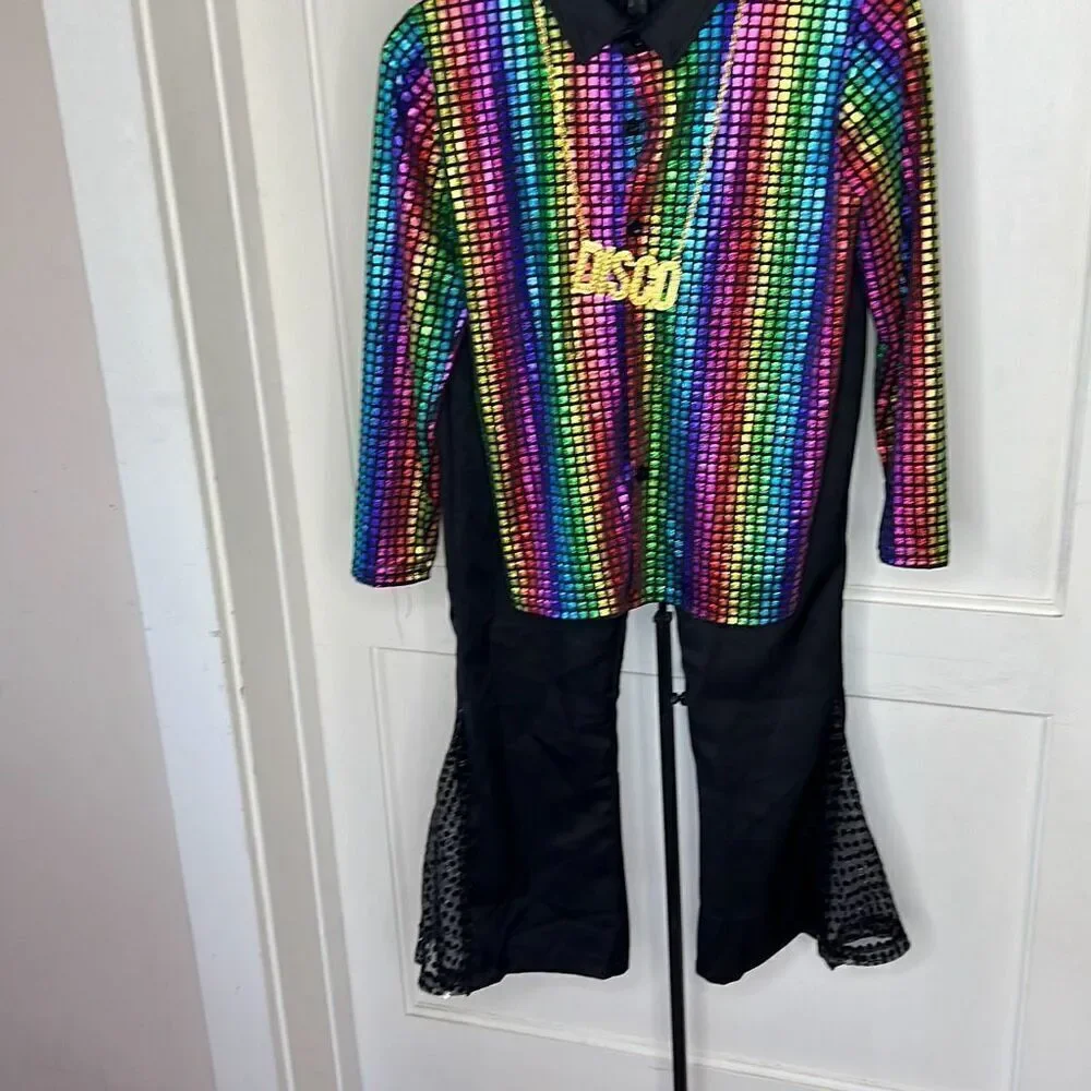 Dreamgirl Holographic Top & Disco Flare Pant Halloween Costume Kid Size 9/10 Yrs